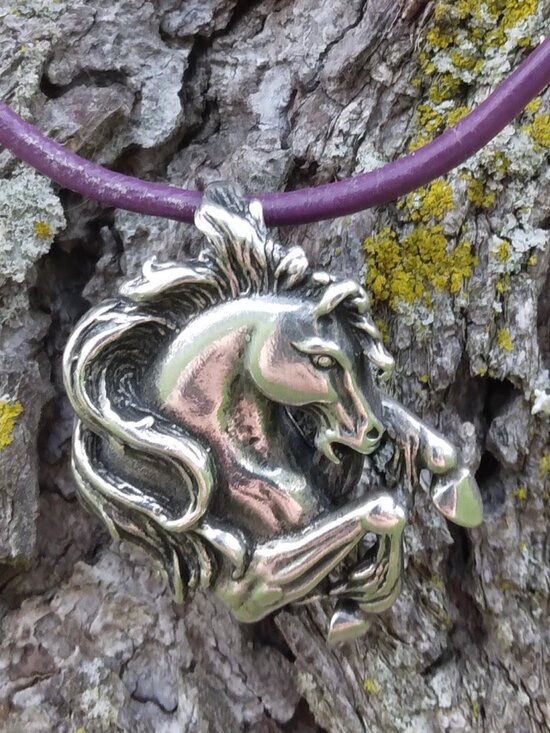 Jewelry - Vintage Sterling Silver Horse Pendant on Purple Leather Cord